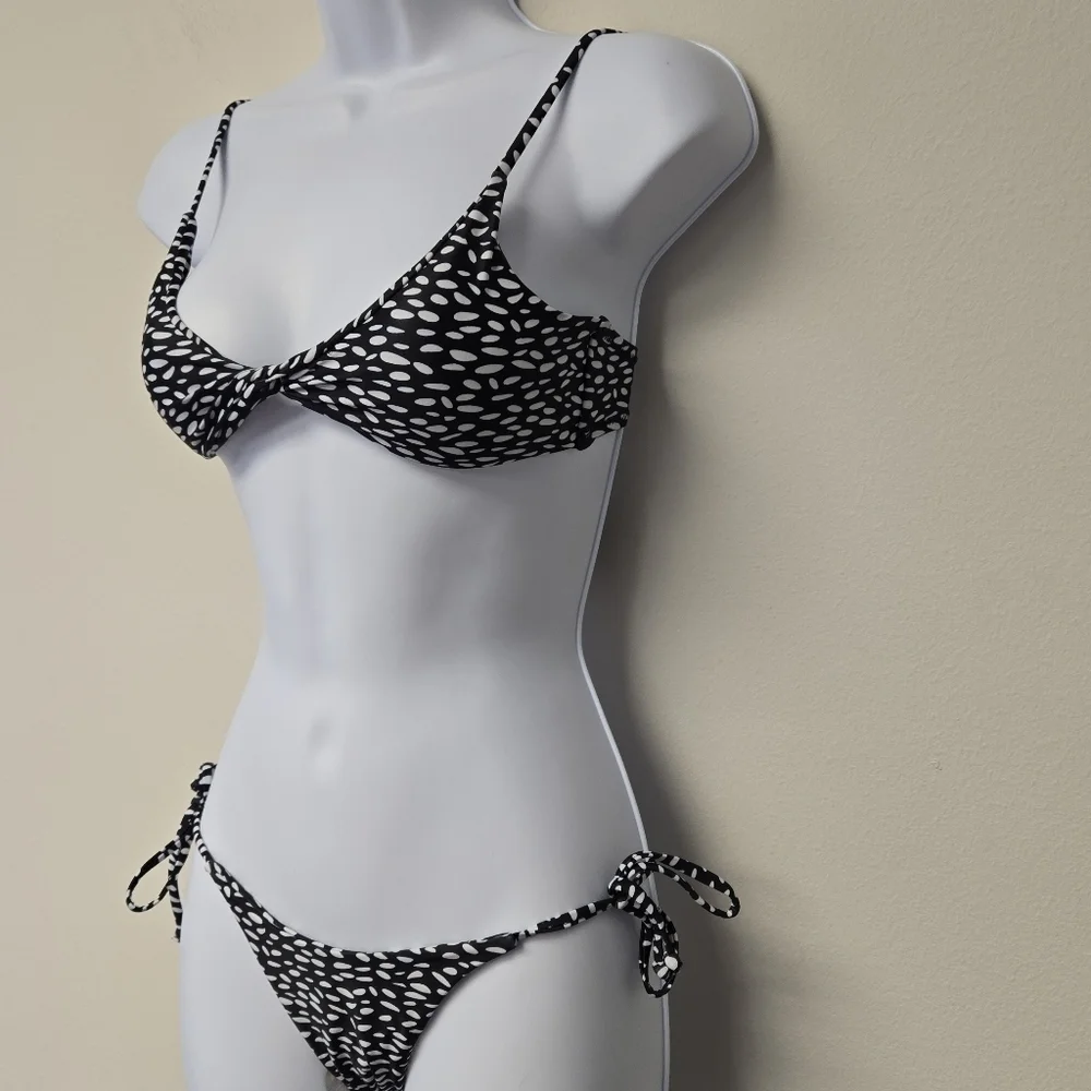 Zaful bikini two piece set black white dots S